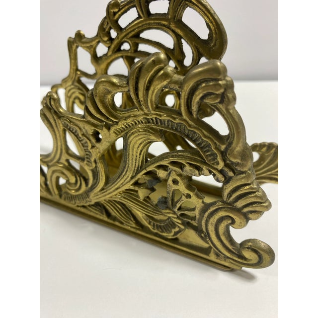 1950s 1950s Brass Filigree Letter Holder – Vintage Desk Organizer - Napkin Holder For Sale - Image 5 of 11