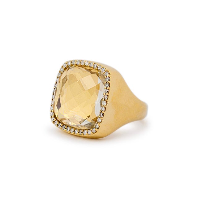 Modern Roberto Coin 18K Yellow Gold Citrine Halo Diamond Cocktail Ring Size 8 For Sale - Image 3 of 9