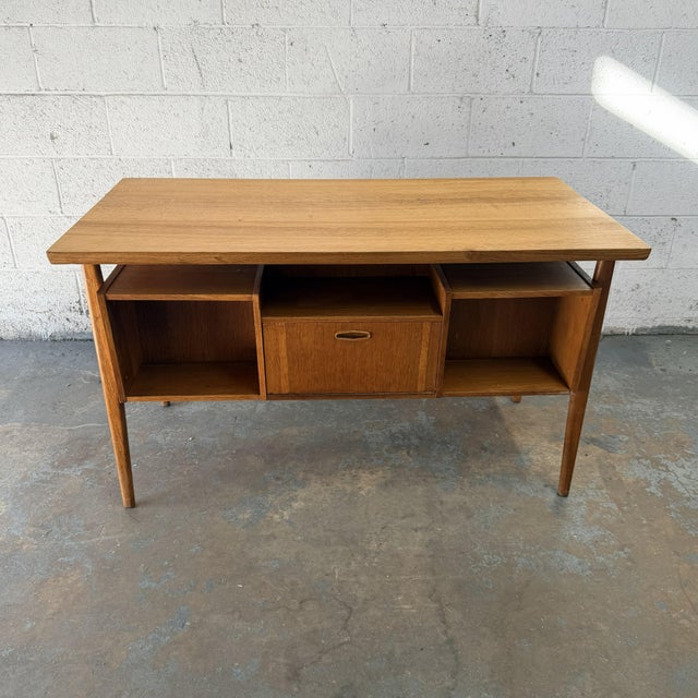 Wood Rare Vintage Danish Modern Floating Top Quarter-Sawn Oak Desk Gunnar Nielsen Tibergaard Attributed For Sale - Image 7 of 12