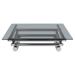 Mid-Century Smoked Glass and Chrome-Plated Tubular Coffee Table in the Style of Paul Mayen, 1970s For Sale