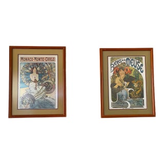 Vintage Alphonse Mucha Framed Posters - Bières De La Meuse & Monaco-Monte Carlo (Pre-1977) - a Pair For Sale