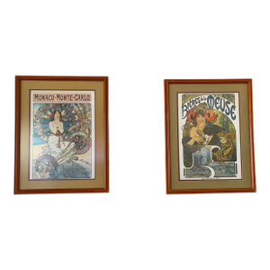 Vintage Alphonse Mucha Framed Posters - Bières De La Meuse & Monaco-Monte Carlo (Pre-1977) - a Pair