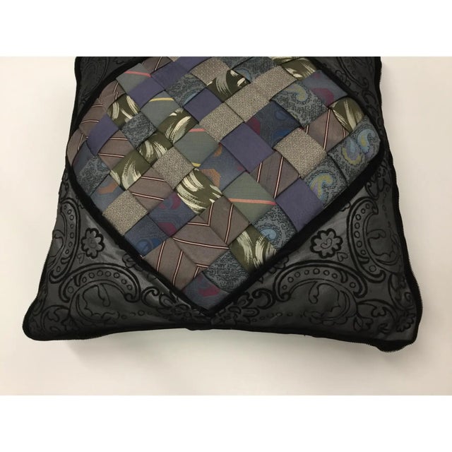 Shabby Chic Vintage Artisan Silk Tie Accent Pillow For Sale - Image 3 of 12