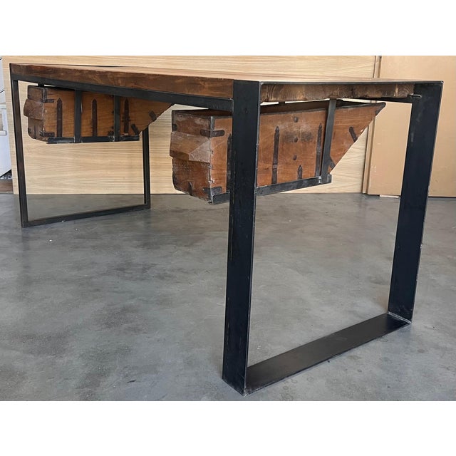 Mid 20th Century Oak Kitchen Island, Butcher Block, Industrial Work Table Cast Iron For Sale - Image 11 of 18