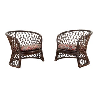 Pair of Brown Jordan Rattan Wicker Club Chairs For Sale