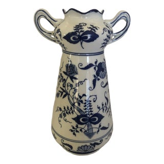 Vintage Seymour Mann China Blue Porcelain Vase with Handles For Sale