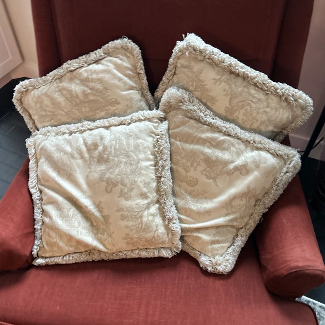 Textile Late 20th Century Toile Throw Pillows - Set of 4 For Sale - Image 7 of 8
