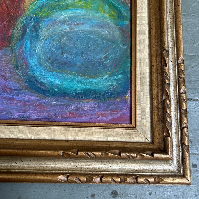 Abstract 1990’s Original Abstract Modernist Still Life Painting in Vintage Frame For Sale - Image 3 of 5