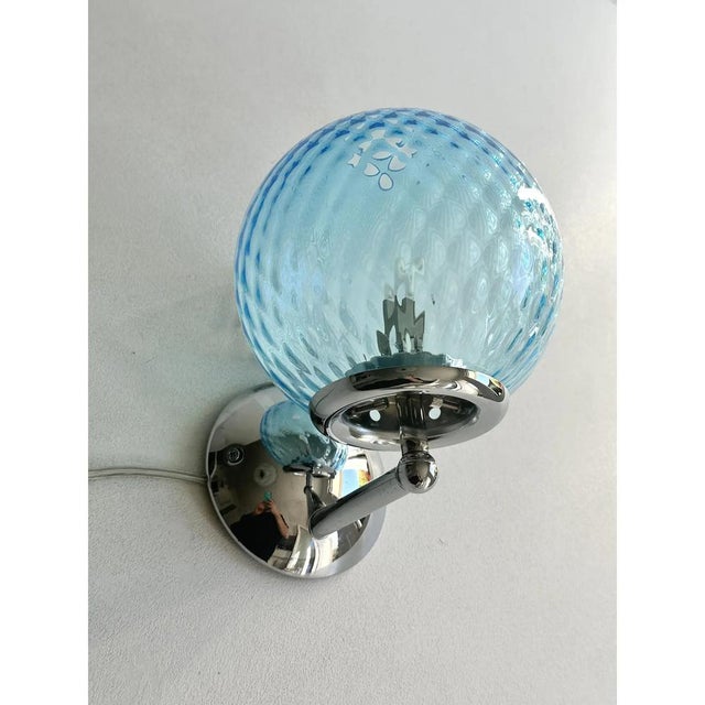 Sculptural Light-Blue Ballotton Murano Glass Wall Sconces by Simoeng, Set of 2 For Sale - Image 6 of 8