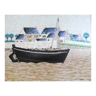 Mid 20th Century French Harbor Painting For Sale
