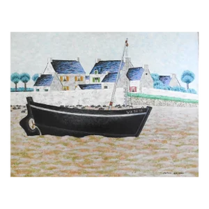 Mid 20th Century French Harbor Painting