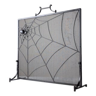 Wrought Iron Spark Fender with Spider Sculpture, 1970s For Sale