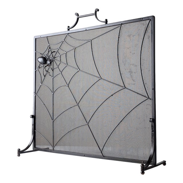 Wrought Iron Spark Fender with Spider Sculpture, 1970s For Sale