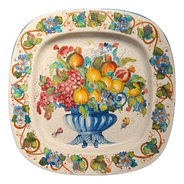 Large Late 20th Century Italian Majolica Paint Decorated Tray For Sale