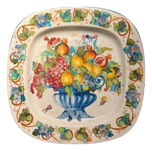 Large Late 20th Century Italian Majolica Paint Decorated Tray