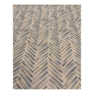 Kravet 34430.516 Modern Blue and Beige Herringbone Designer Fabric - 8 Yards For Sale