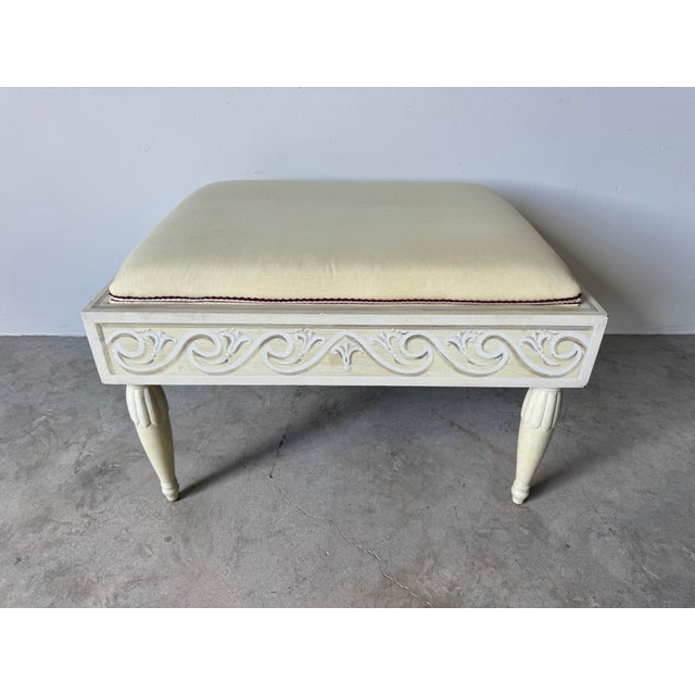 French Vintage Louis XVI Style Cream Upholstered Ottoman For Sale - Image 3 of 9