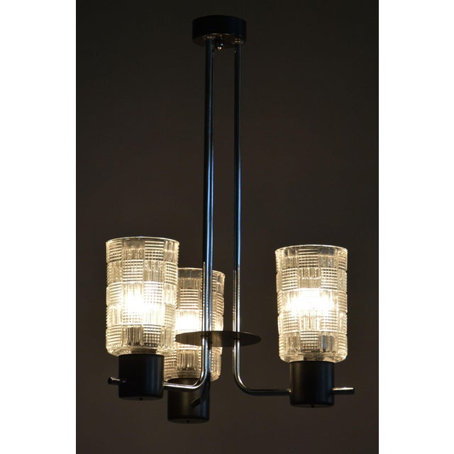 Mid-Century Chandelier in Chromed Steel and Glass by Drukov, Czech, 1970s For Sale - Image 9 of 11