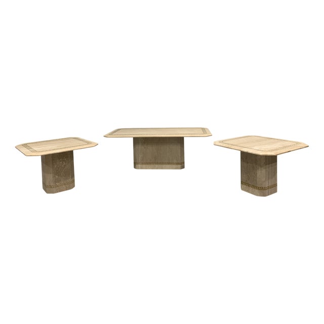 Vintage Travertine Coffee Table and Side Tables, 1980s, Set of 3 For Sale