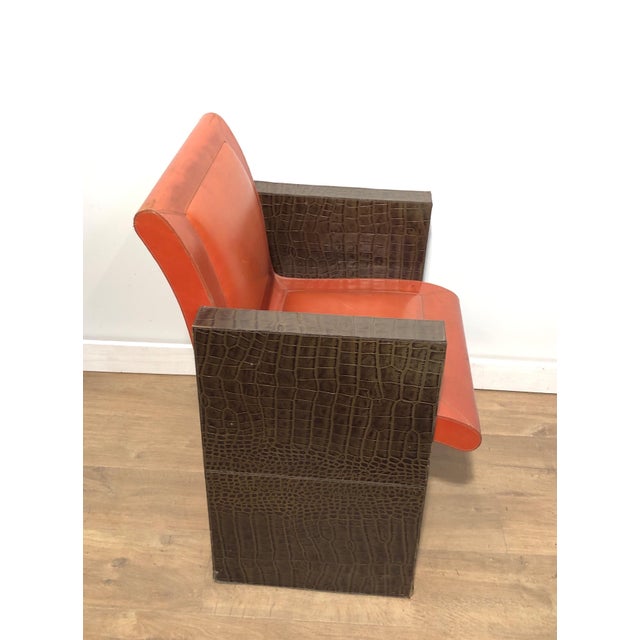 1970s French Orangeish and Brown Leather Armchairs - a Pair For Sale - Image 9 of 12
