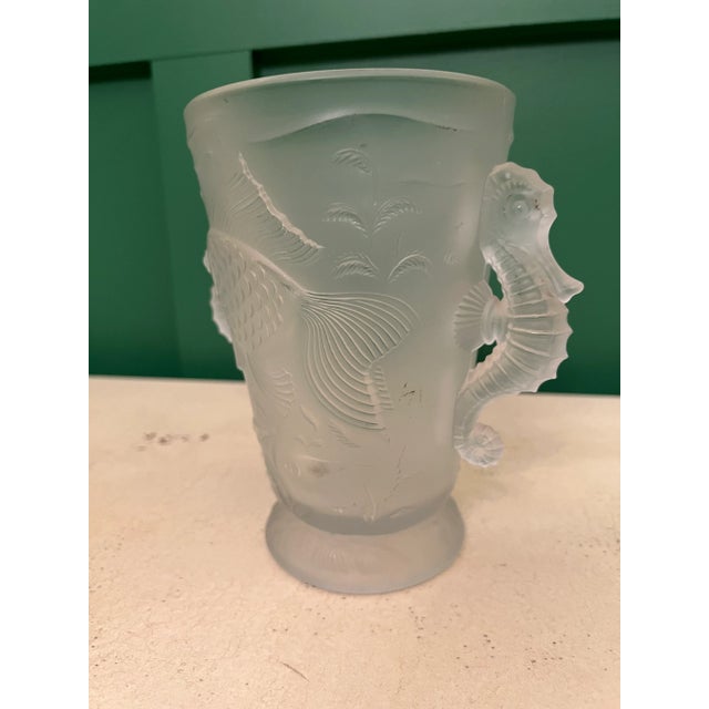 Beautiful Josef Inwald vase from the 1930s. The base depicts sea life with seahorses for handles. The glass is frosted.