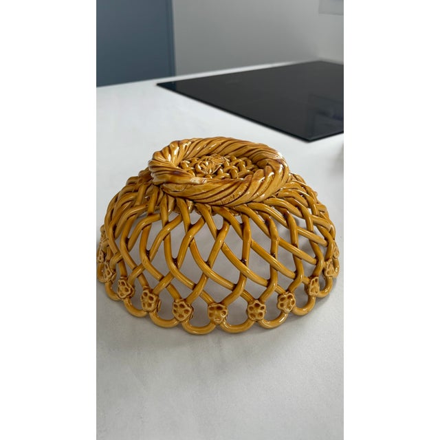 Handmade Ochre Ceramic Openwork Fruit Basket from Pichon Uzès, France, 1960s For Sale - Image 9 of 13
