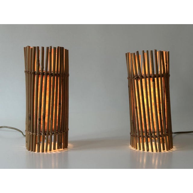 Brown Vintage Bamboo Bedside Table Lamps by Louis Sognot, Germany, 1980s, Set of 2 For Sale - Image 8 of 18