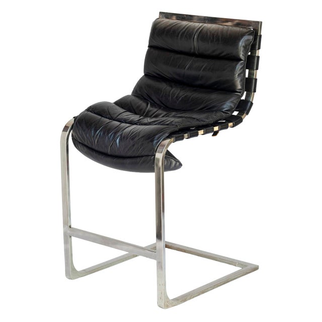 Pr. Of Vintage Rh Black Leather & Chrome Bar Stools For Sale - Image 9 of 18