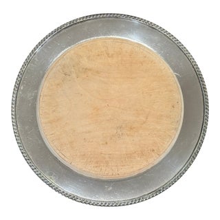 Christmas Sale... Antique Bread Cutting Board; Wood Surface and Plated Charger For Sale