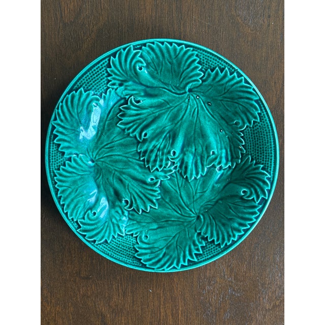 English Antique Majolica Green Plates-Set of Four For Sale - Image 3 of 18