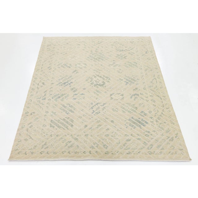 Modern Oushak Style Hand-Knotted Wool Rug - Ivory & Sage Geometric Design 9x13 For Sale - Image 4 of 11
