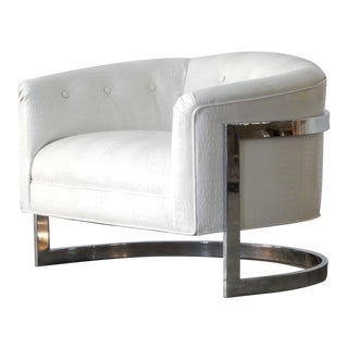 Mid Century Modern Chrome Club Chair in Faux Albino Alligator Hide For Sale