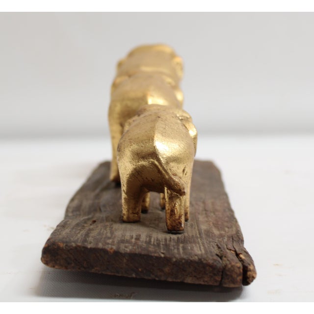Mid-Century Modern Elephant Family Golden Wisdom & Prosperity Totem For Sale - Image 3 of 12