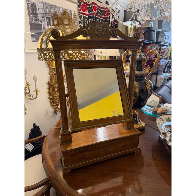 Wood Antique Empire Walnut and Bronze Dressing Mirror Late 19th Century For Sale - Image 7 of 12