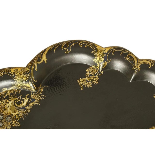 19th Century English Antique Papier Mache Tray Mother of Pearl Wisteria Parlor Maid Tray 24.5" For Sale - Image 5 of 9