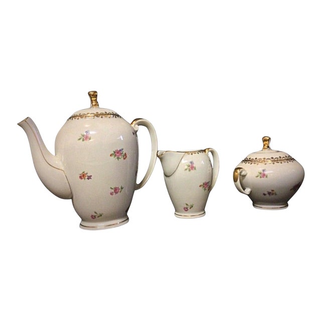 Early 20th Century s.e.r France Porcelain Coffee Pot, Pitcher & Sugar Bowl Set- 3 Pieces For Sale