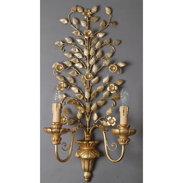 Gold Hollywood Regency Floral Golden Wall Light, Florence, Italy, 1960s For Sale - Image 8 of 15