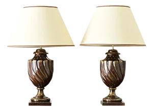 French Pair of Vintage Heavy Brass Urn Table Lamps