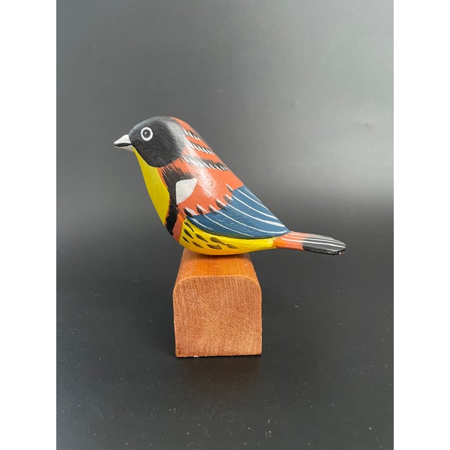 Farmhouse Folk Art Wood Oriole Bird on Stand For Sale - Image 3 of 11