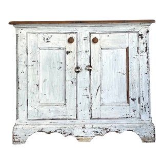 Antique White Distressed Wooden Primitive Sideboard For Sale