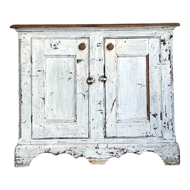 Antique White Distressed Wooden Primitive Sideboard For Sale