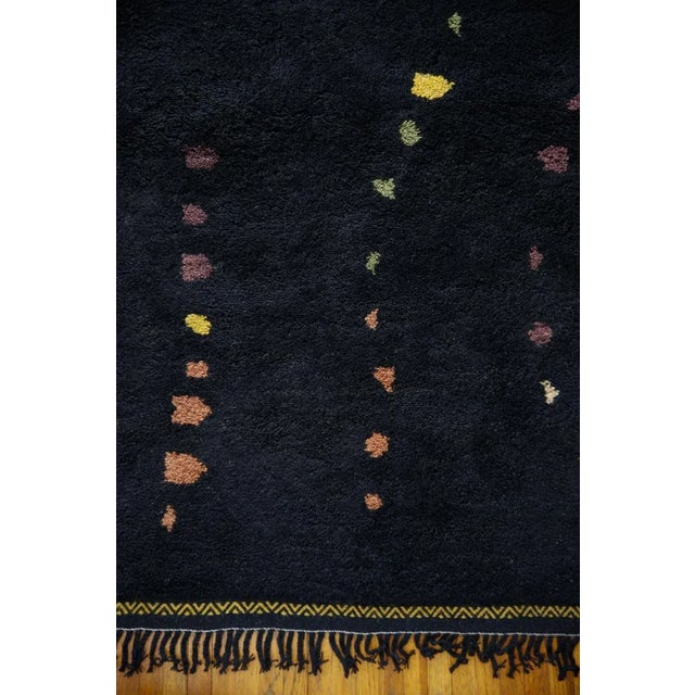 Berber Tribes of Morocco Midnight Black With Multicolor Linear Dot Pattern Handmade-To-Order Moroccan Wool Rug - 5x8 Ft For Sale - Image 4 of 10