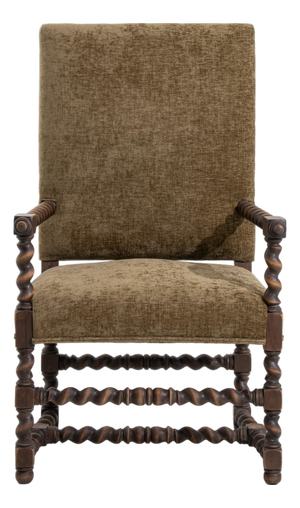 19th Century Louis XIII Style Wooden Throne Chair with Upholstery Mustard