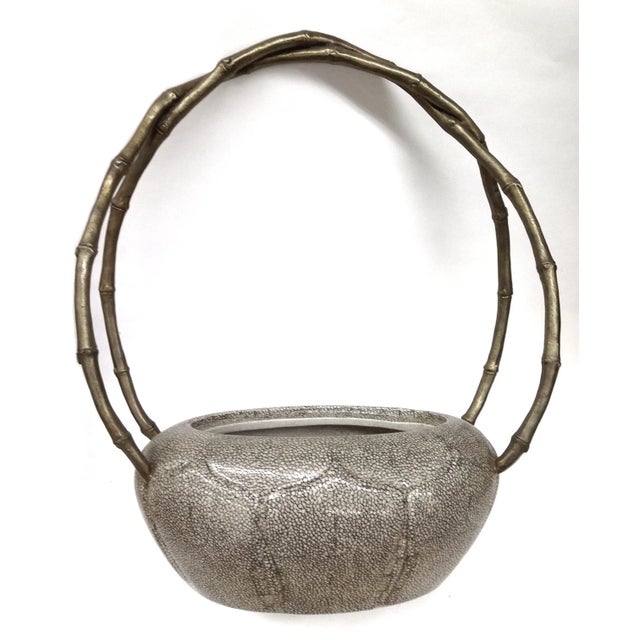Ceramic Lidded Bowl with Brass & Bamboo Handles For Sale - Image 10 of 10