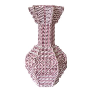 Vintage Handmade Cross Stitch Needlepoint Flower Vase For Sale
