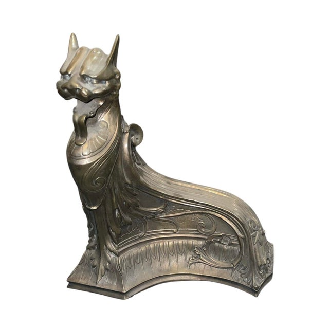 French Art Nouveau Mythical Creature Andirons, Early 20th Century For Sale - Image 4 of 8