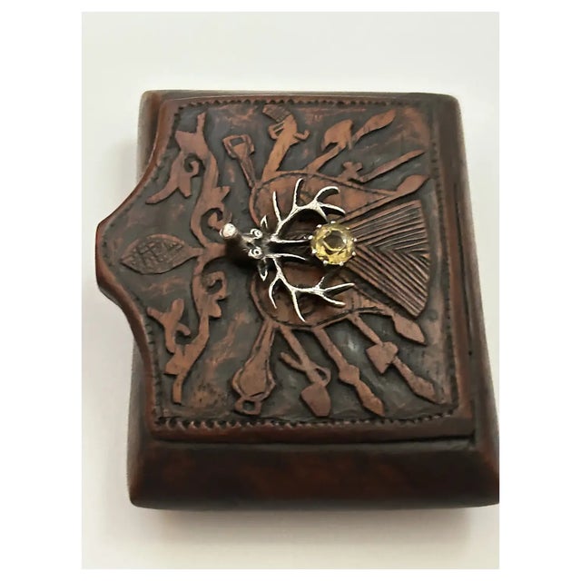 Early 19th Century Ooak, Antique Carved Wood Box/ Sterling Silver/Citrine For Sale - Image 5 of 10