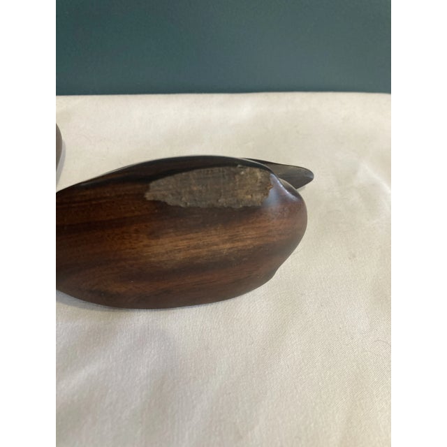 Wood Vintage Hand Carved Walnut Wood Ducks- Set of 2 For Sale - Image 7 of 8
