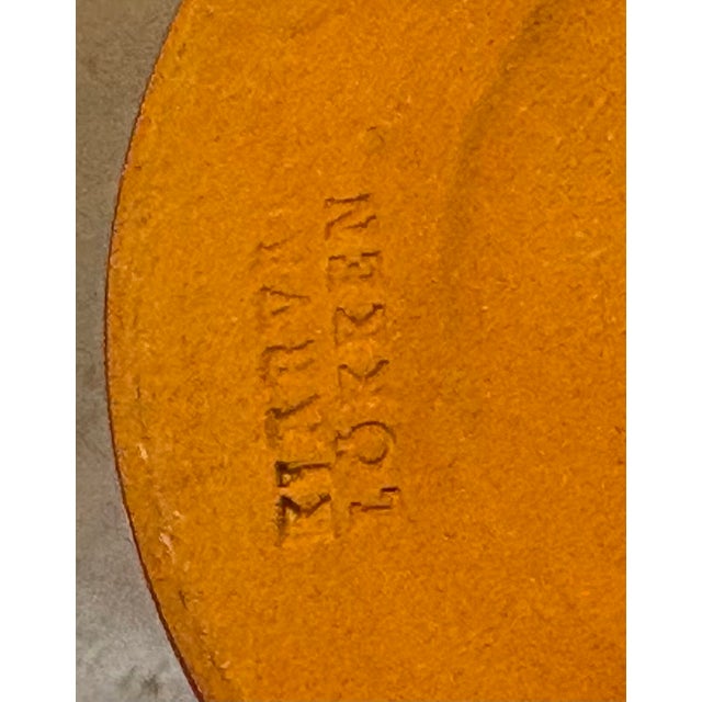 1950s-60s Kjarval Lokken Icelandic lava pottery red hand-painted ashtray. Excellent condition.