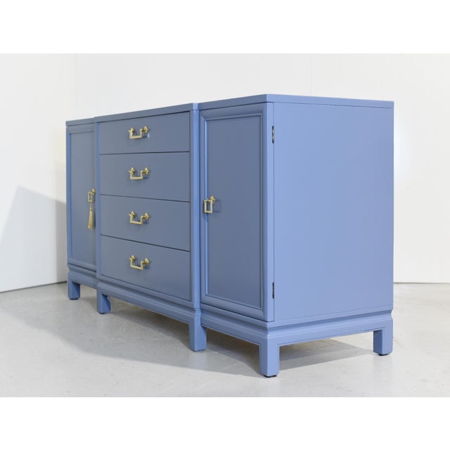 1950s Mahogany Sideboard by Landstrom Furniture in Blue - Newly Painted For Sale In Chicago - Image 6 of 12